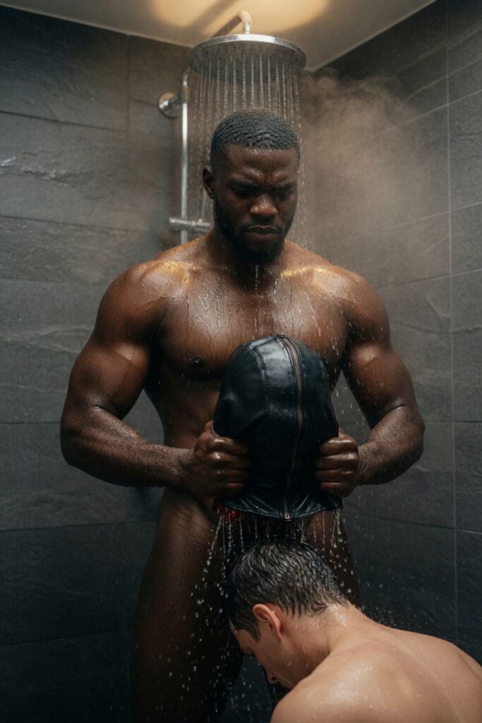 Big black cock showering